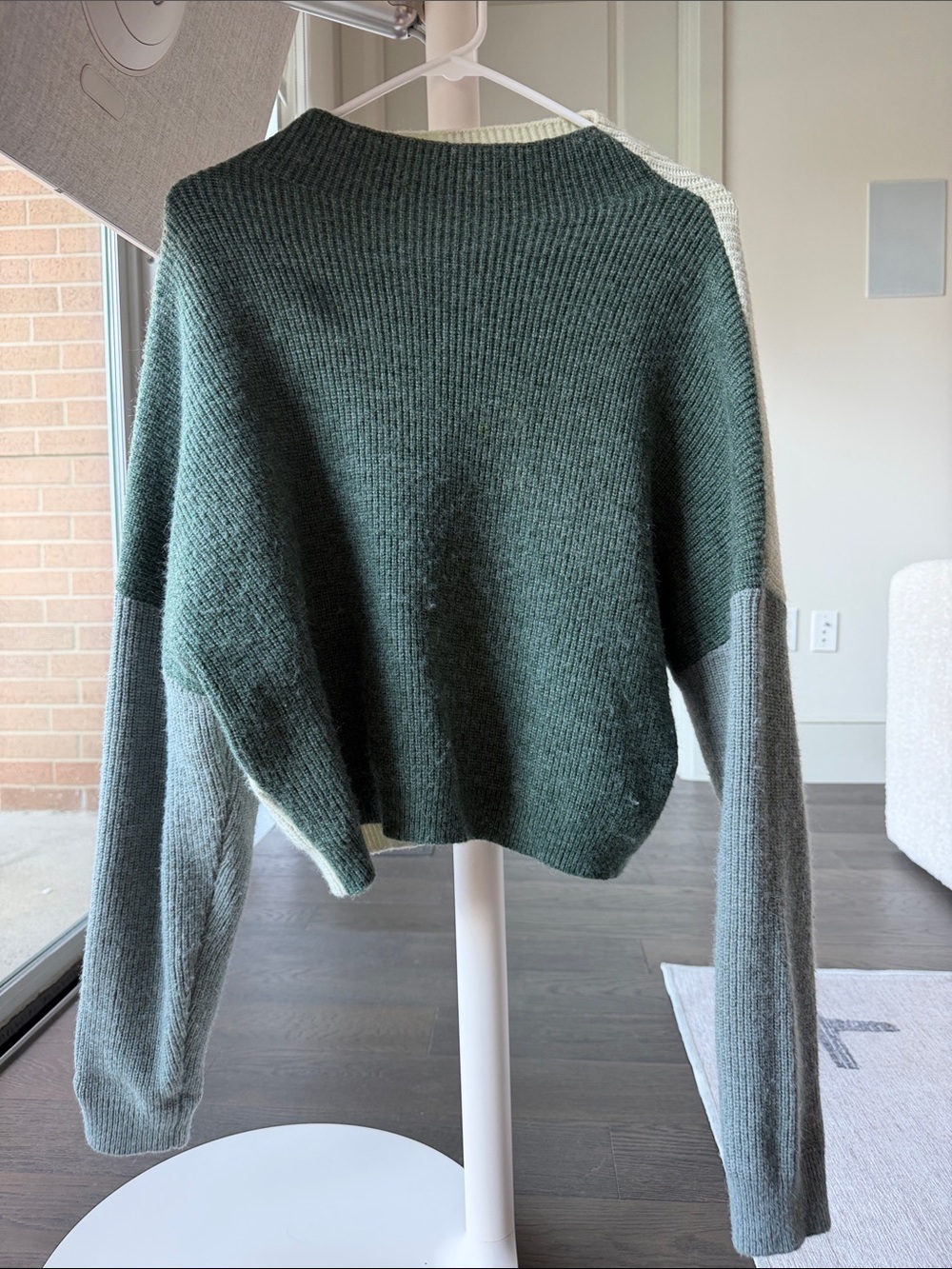 Le Lis Green and Gray Colorblock Crewneck Sweater
